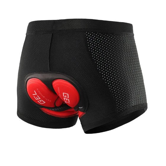 Black mesh cycling undershorts with red gel pad, back view
