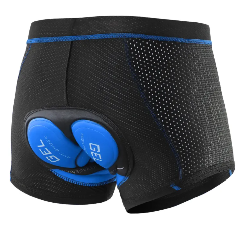 Cushy Rider padded undershorts in Blue: black mesh with blue trim and blue 5-layer gel pad