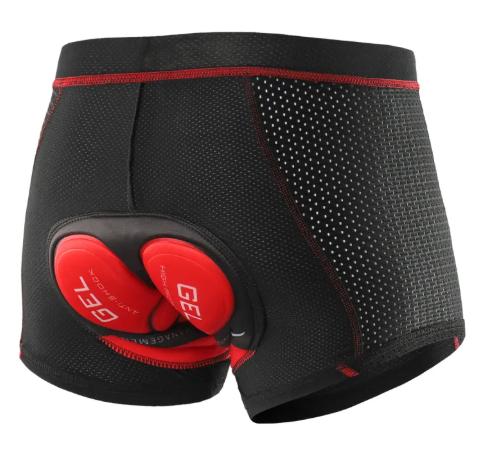 Cushy Rider padded undershorts in Red: black mesh with red trim and red 5-layer gel pad